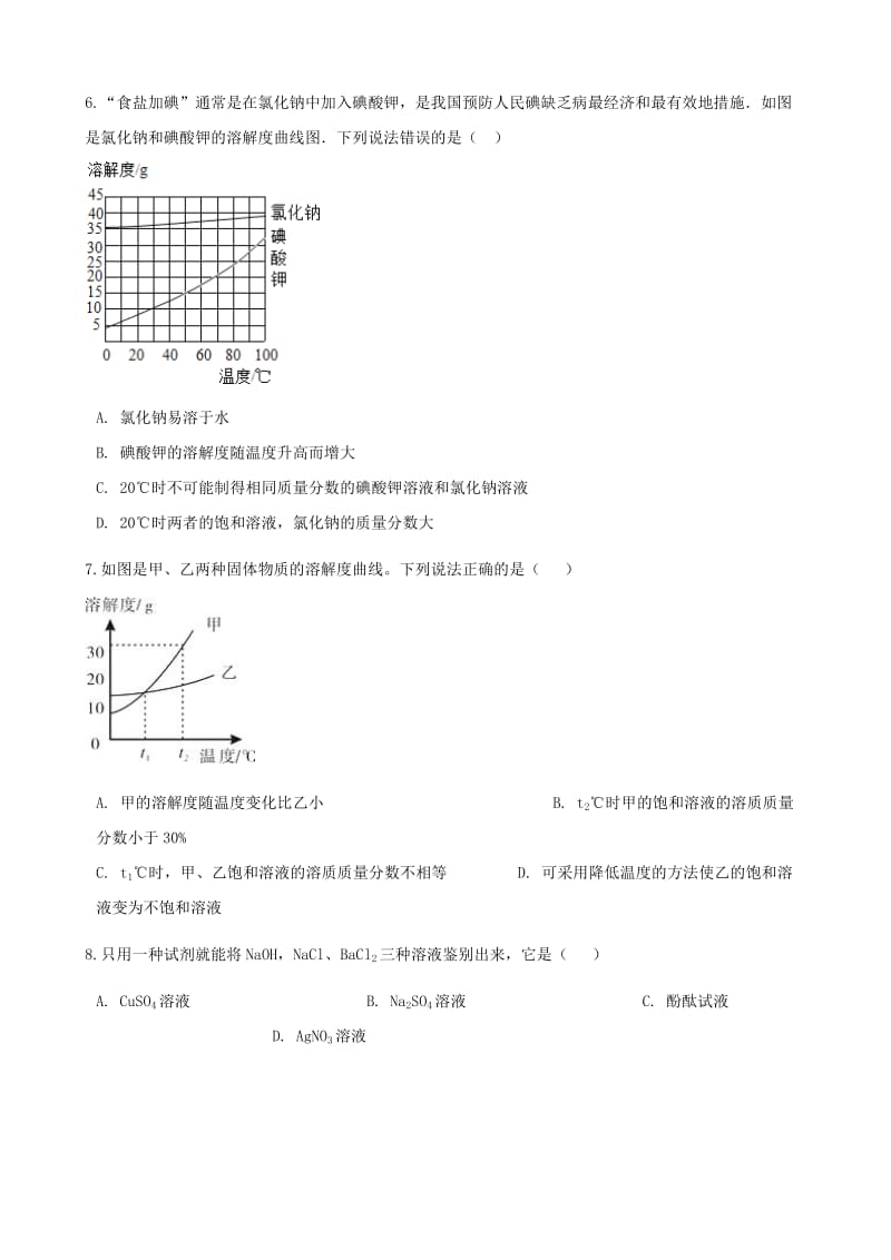 九年级化学下册 第八单元 海水中的化学综合测试 （新版）鲁教版.doc_第2页