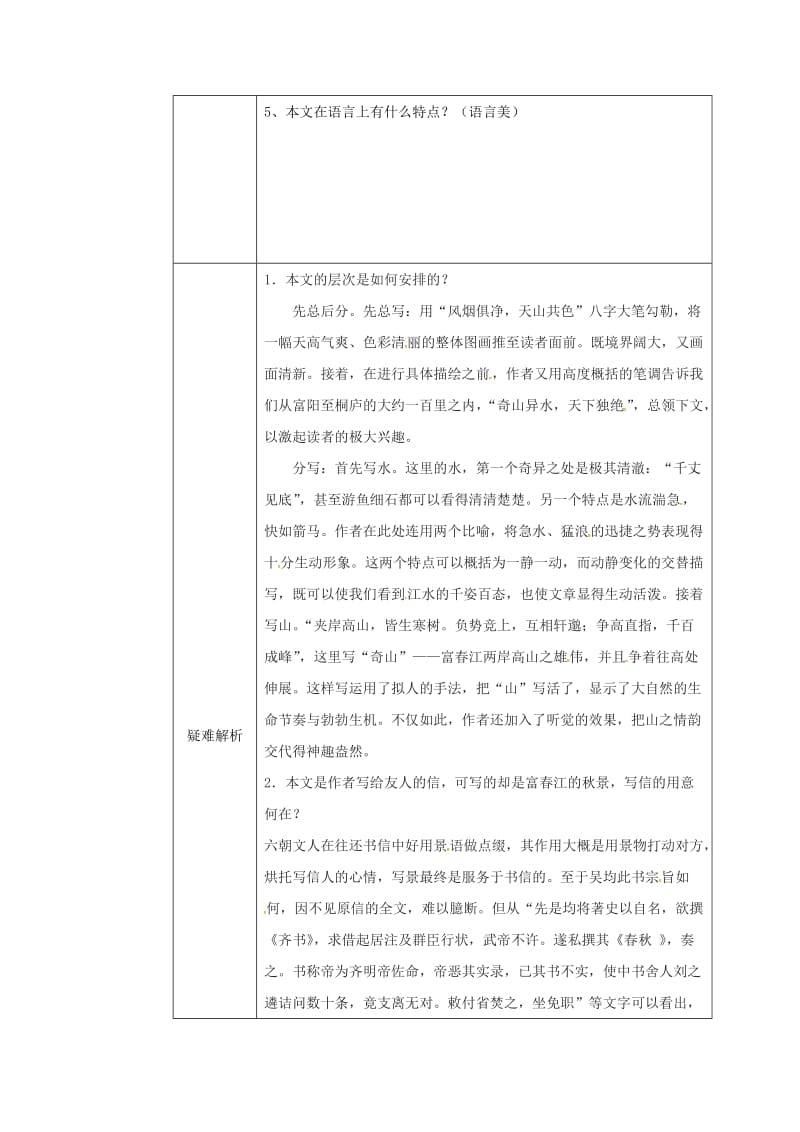 河南省八年级语文上册 第三单元 第11课 与朱元思书教材解析清单 新人教版.doc_第2页