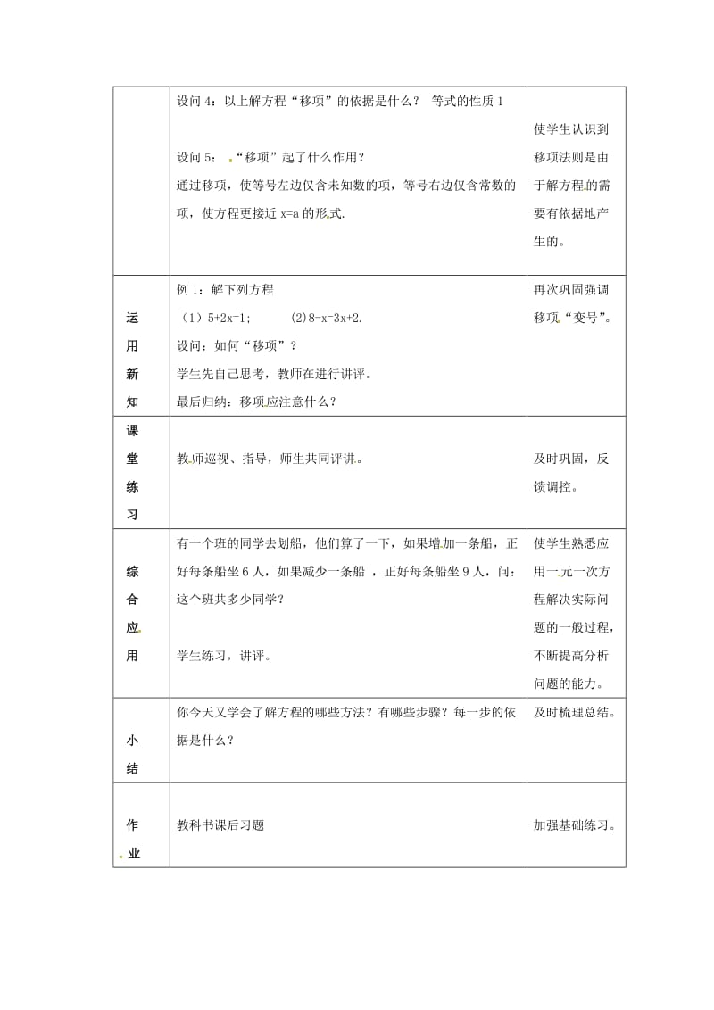 七年级数学上册 3.1 一元一次方程及其解法 第2课时 利用移项解一元一次方程教案2 （新版）沪科版.doc_第2页