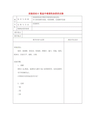 九年級化學下冊 第11單元 鹽 化肥 實驗活動8 粗鹽中難溶性雜質的去除教學案新人教版.doc