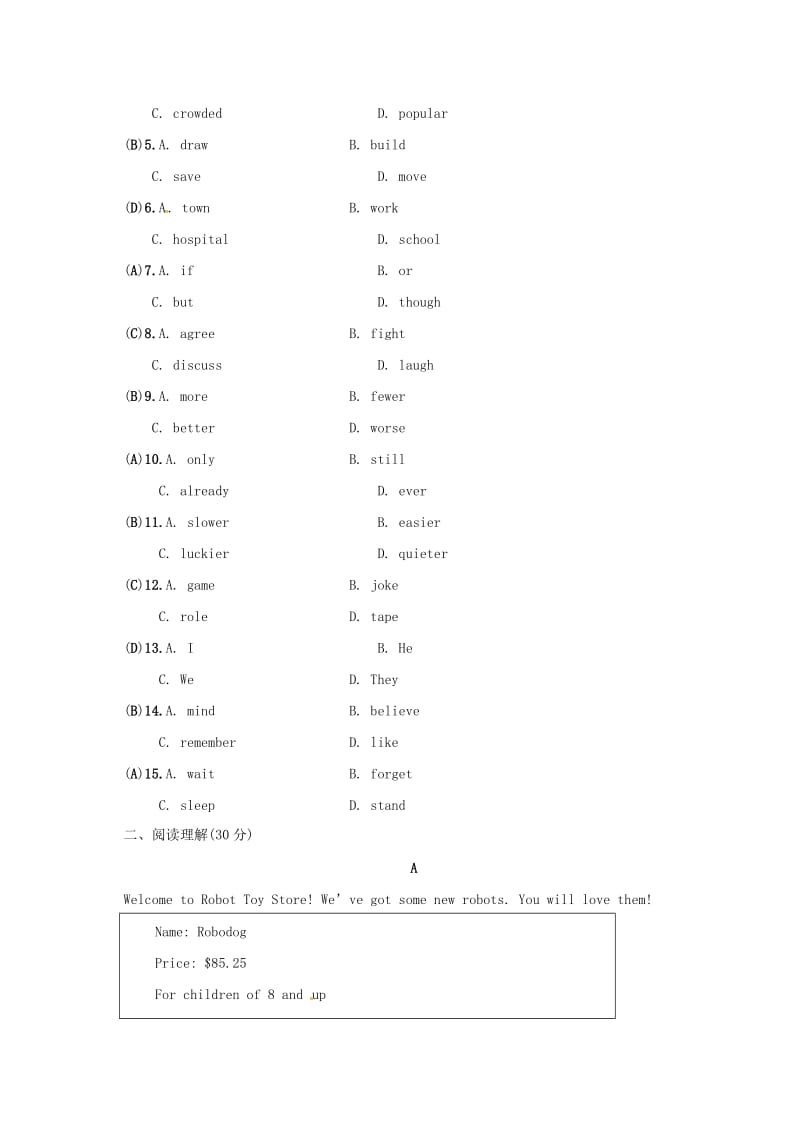 八年级英语上册 Unit 7 Will people have robots单元自测同步练习 （新版）人教新目标版.doc_第2页