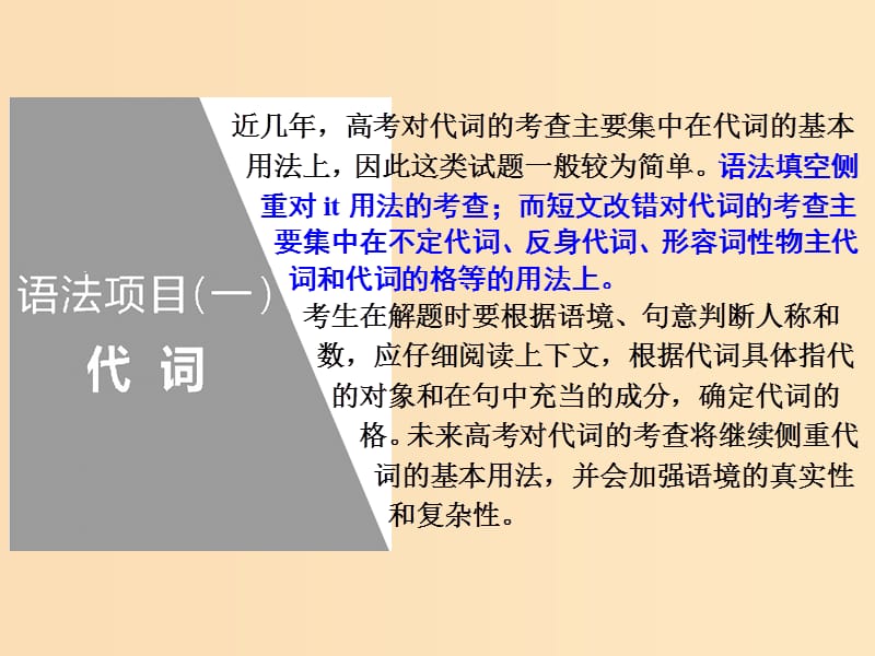 （通用版）2019高考英语二轮复习 第三板块 语法填空与短文改错 NO.2 再研考点 第一层级 第二讲 代词和介词课件.ppt_第2页