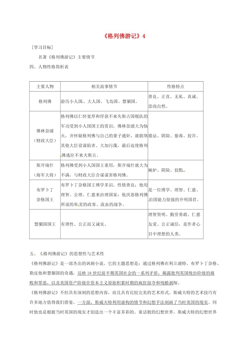 广东省河源市八年级语文下册 名著阅读 格列佛游记4导学稿 语文版.doc_第1页