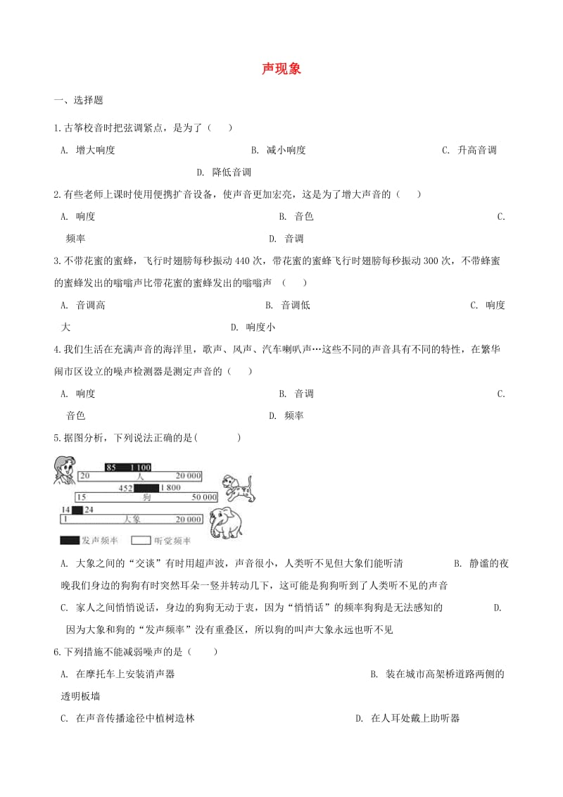 中考物理 声现象专题复习冲刺训练（含解析）.doc_第1页