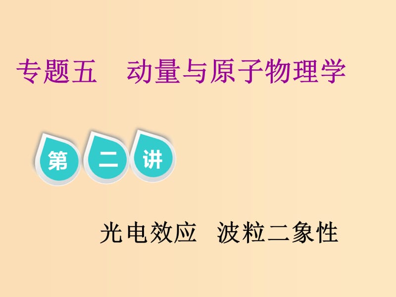 （江蘇專版）2019版高考物理二輪復習 專題五 第二講 光電效應 波粒二象性課件.ppt_第1頁