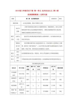 2019版八年級(jí)歷史下冊(cè) 第一單元 走向社會(huì)主義 第3課 抗美援朝教案1 北師大版.doc