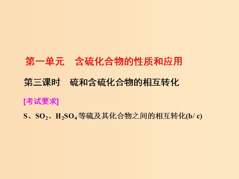 （浙江專版）2017-2018學(xué)年高中化學(xué) 專題4 硫、氮和可持續(xù)發(fā)展 第一單元 第三課時(shí) 硫和含硫化合物的相互轉(zhuǎn)化課件 蘇教版必修1.ppt_第1頁