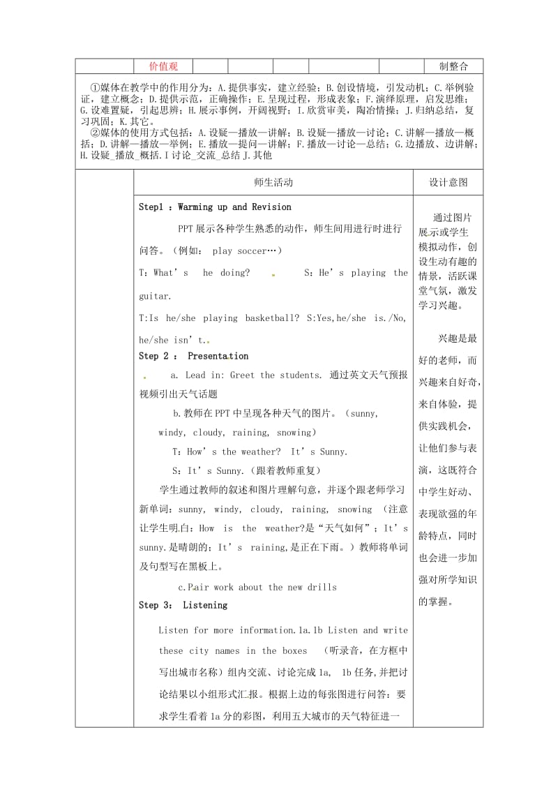 湖北省黄冈市麻城市七年级英语下册 Unit 7 It’s raining Section A（1a-1c）教学设计 （新版）人教新目标版.doc_第2页