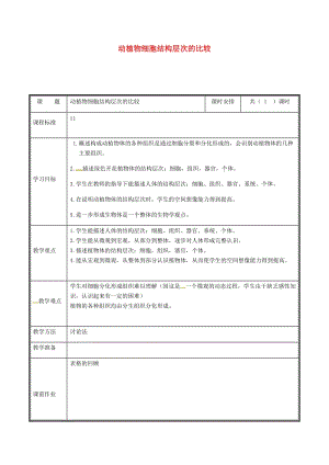 河南省七年級(jí)生物上冊(cè) 2.2.2 動(dòng)物體的結(jié)構(gòu)層次（動(dòng)植物結(jié)構(gòu)層次的比較）教案 （新版）新人教版.doc