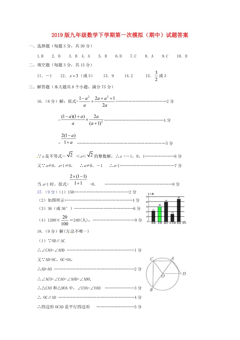 2019版九年级数学下学期第一次模拟（期中）试题答案.doc_第1页