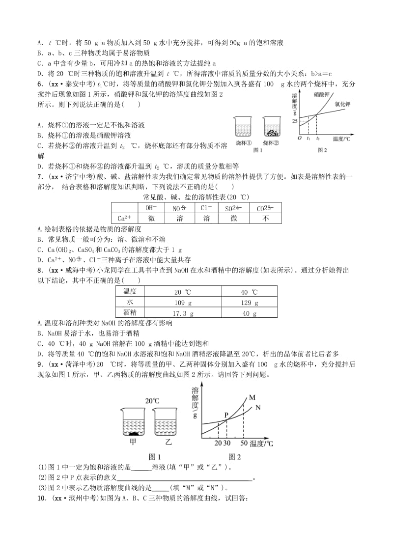 山东省东营市中考化学复习 第九单元 溶液随堂演练练习.doc_第2页