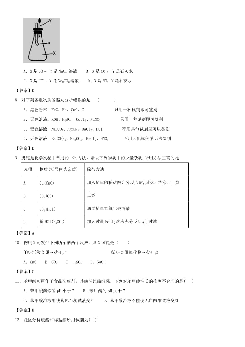 中考化学专题测试卷 常见的酸和碱.doc_第2页