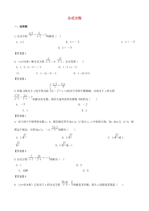 中考數(shù)學(xué)專題復(fù)習(xí)模擬演練 分式方程.doc