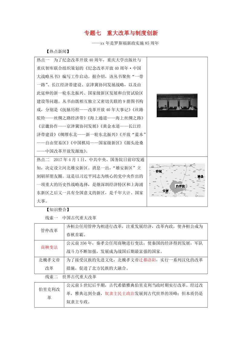 中考历史总复习全程突破 专题七 重大改革与制度创新 北师大版.doc_第1页