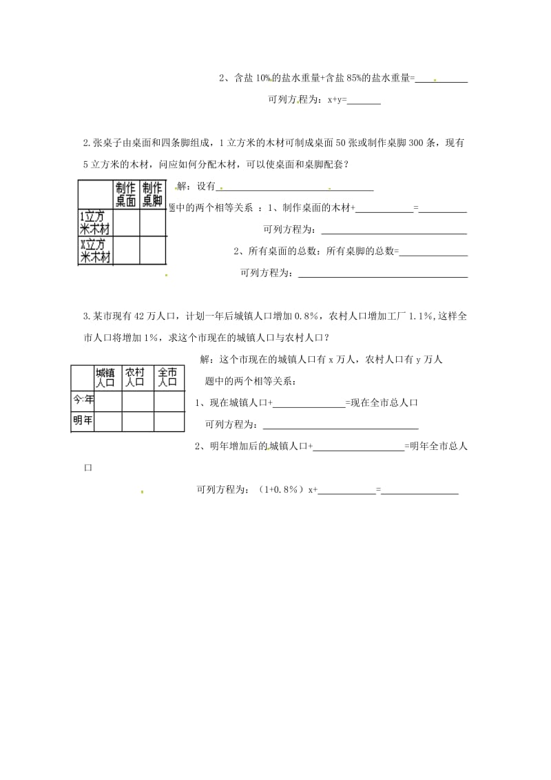 七年级数学上册 3.4 二元一次方程组的应用 3.4.2 百分率和配套问题学案（新版）沪科版.doc_第2页