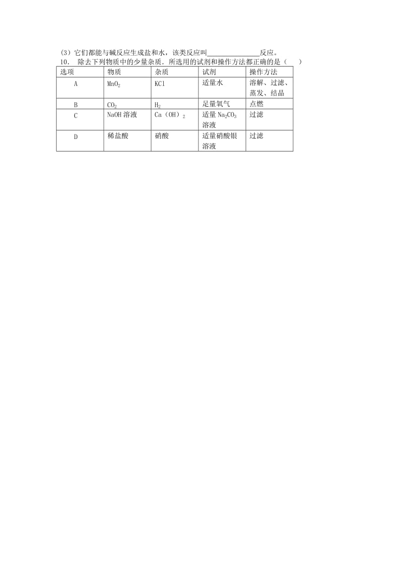 江苏省启东市九年级化学下册 第十单元 酸和碱 常见的酸和碱 几种常见的酸课后微练习1 （新版）新人教版.doc_第2页