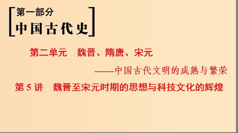 （通史版通用）2019版高考?xì)v史一輪總復(fù)習(xí) 第1部分 中國古代史 第2單元 第5講 魏晉至宋元時期的思想與科技文化的輝煌課件.ppt_第1頁