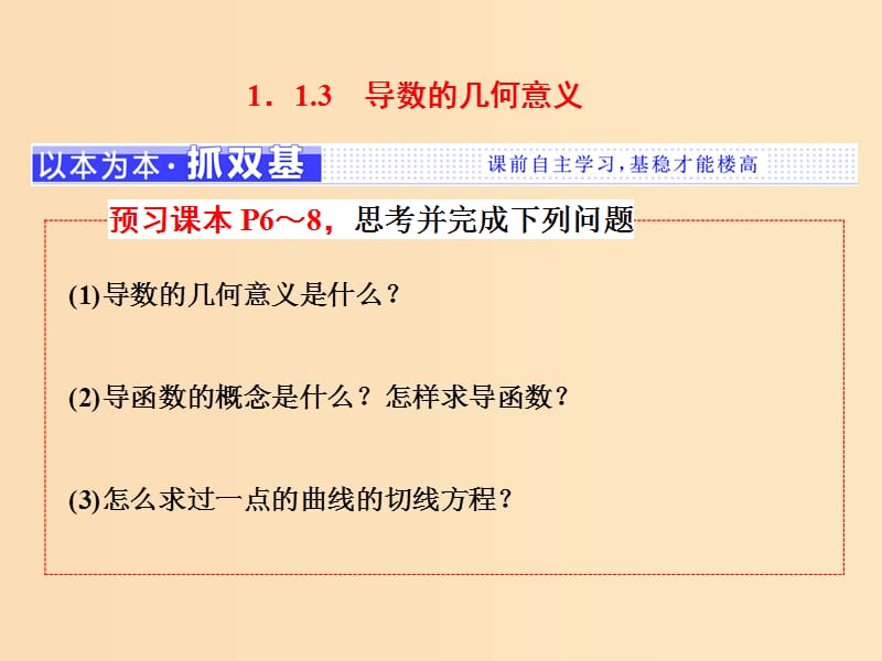 （浙江專版）2018年高中數(shù)學(xué) 第一章 導(dǎo)數(shù)及其應(yīng)用 1.1.3 導(dǎo)數(shù)的幾何意義課件 新人教A版選修2-2.ppt_第1頁