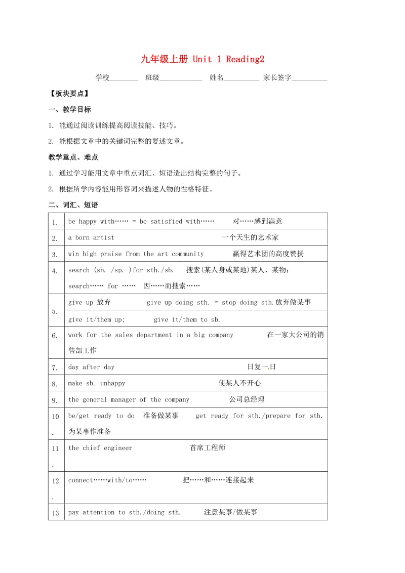 江苏省句容市九年级英语上册 Unit 1 Know yourself Reading 2学案（新版）牛津版.doc_第1页