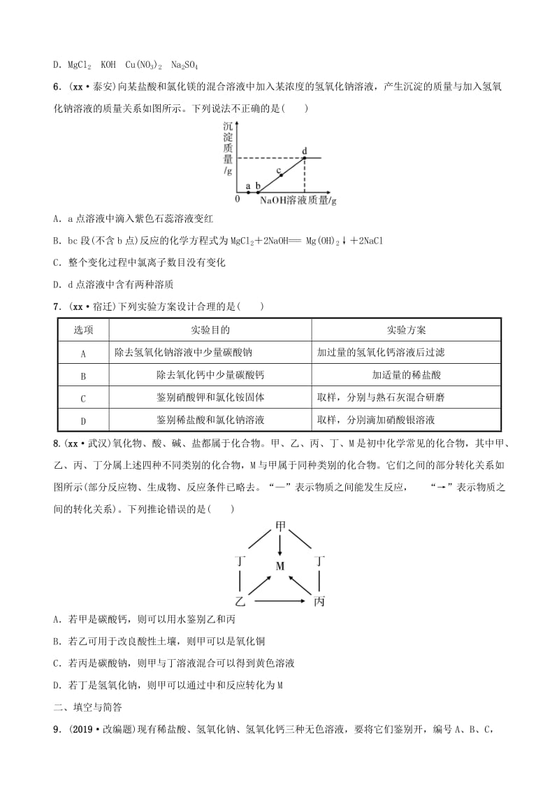 云南省中考化学总复习 要题加练4 酸碱盐综合训练.doc_第2页