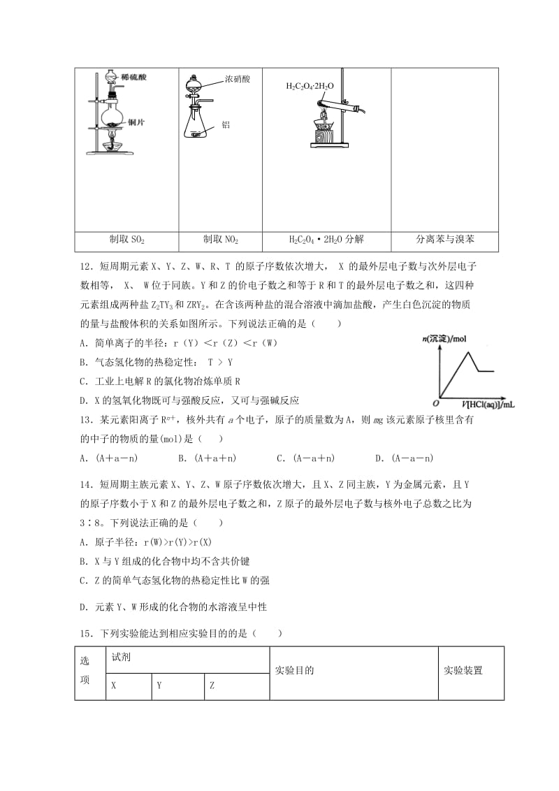 2018-2019学年高一化学下学期期中试题(凌志班).doc_第3页