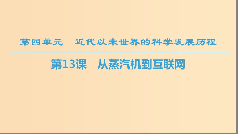 （全国通用版）2018-2019高中历史 第四单元 近代以来世界的科学发展历程 第13课 从蒸汽机到互联网课件 新人教版必修3.ppt_第1页