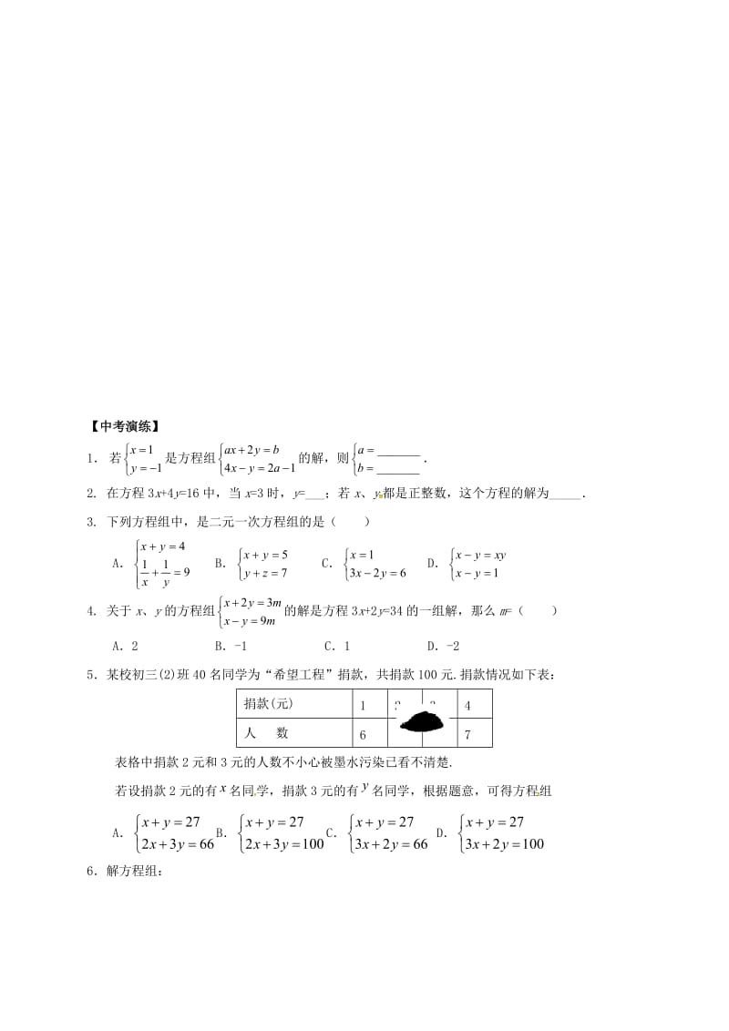 福建省石狮市中考数学 二元一次方程（组）复习学案.doc_第3页