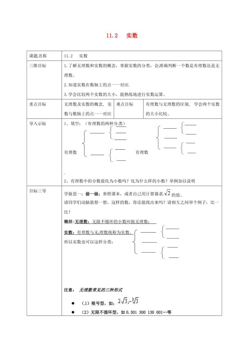 重庆市八年级数学上册 第11章 数的开方 11.2 实数教案 （新版）华东师大版.doc_第1页