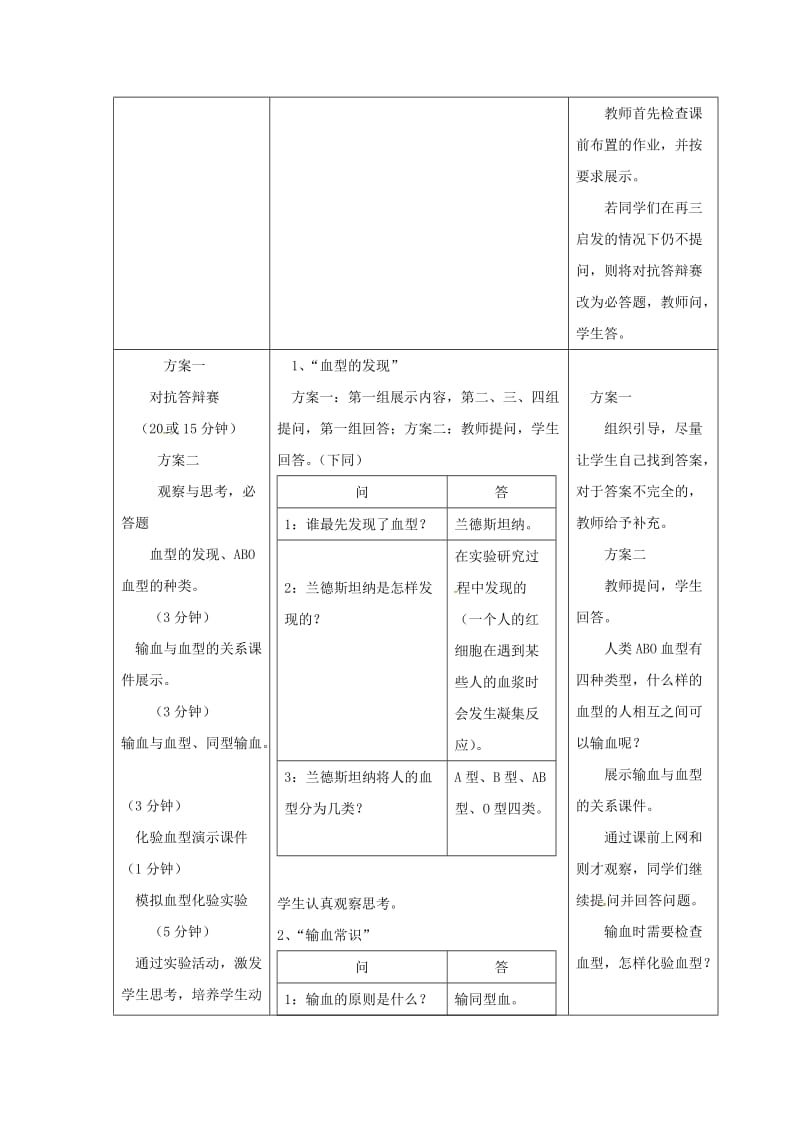 安徽省七年级生物下册 4.4.4《输血与血型》教案2 （新版）新人教版.doc_第3页