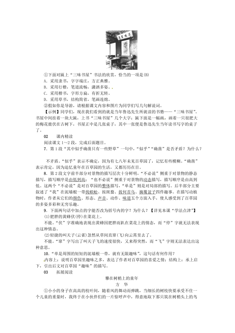 河南省七年级语文上册 第三单元 9 从百草园到三味书屋习题 新人教版.doc_第2页