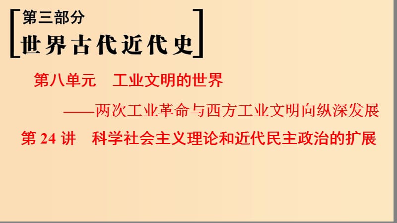 （通史版通用）2019版高考历史一轮总复习 第3部分 世界古代近代史 第8单元 第24讲 科学社会主义理论和近代民主政治的扩展课件.ppt_第1页