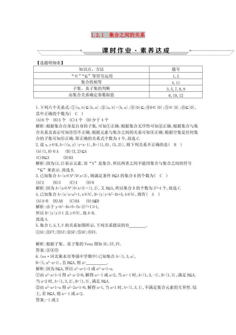 2018-2019学年高中数学第一章集合1.2.1集合之间的关系练习新人教B版必修1 .doc_第1页