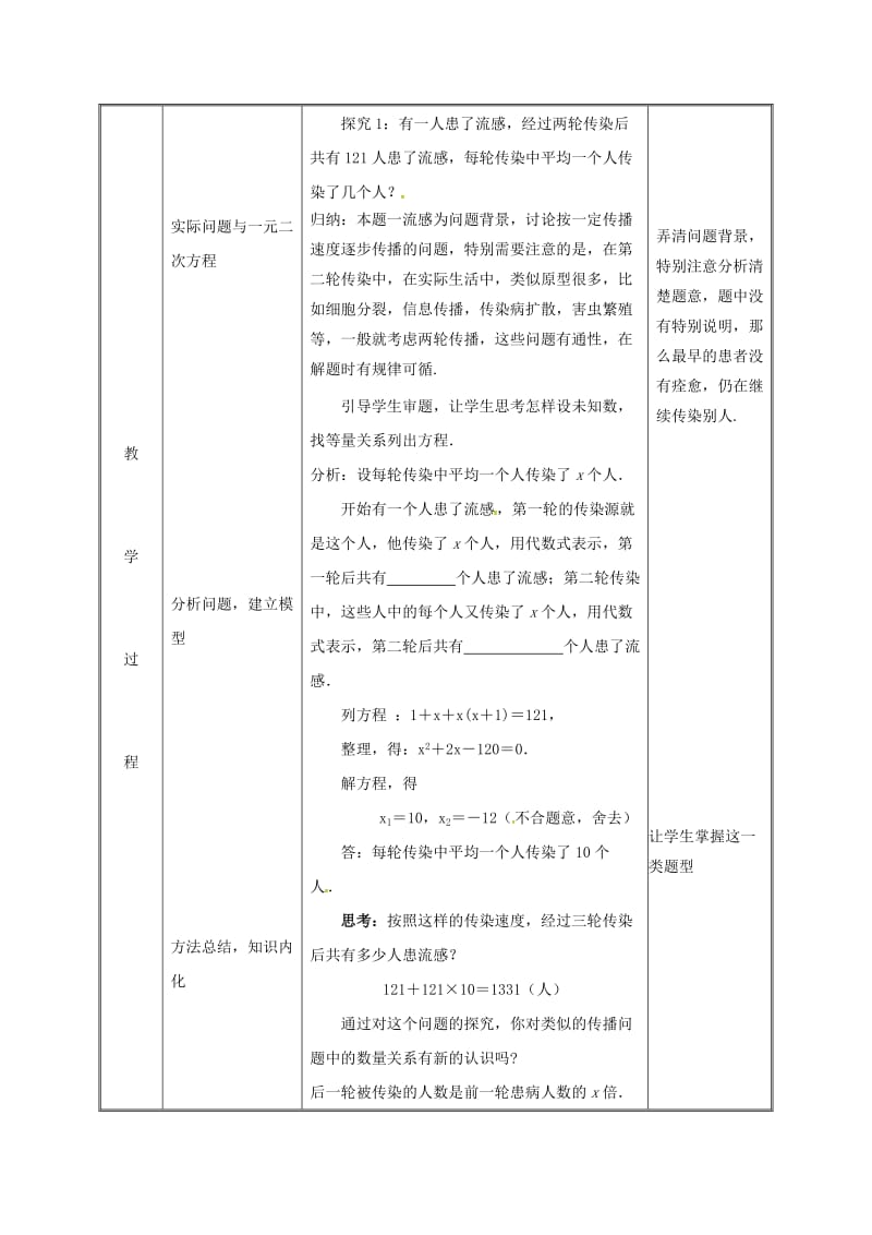 湖南省九年级数学上册 第二十一章 一元二次方程 21.3 实际问题与一元二次方程（1）教案 新人教版.doc_第3页