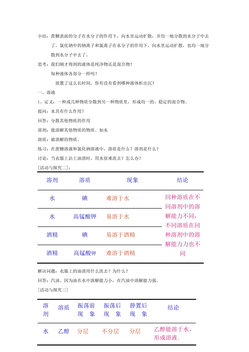 九年级化学下册 9 溶液 课题1 溶液的形成教案 （新版）新人教版.doc_第2页