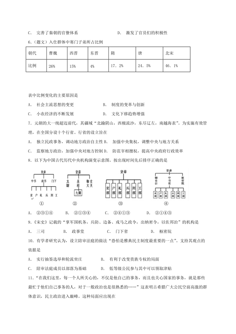 2018-2019学年高一历史上学期“创高杯”试题.doc_第2页