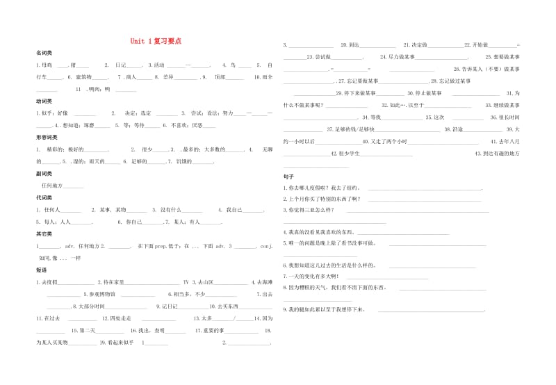 八年级英语上册 Unit 1 Where did you go on vacation复习 人教新目标版.doc_第1页