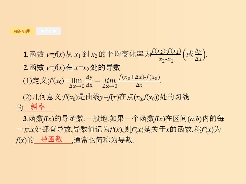 （福建专版）2019高考数学一轮复习 3.1 导数的概念及运算课件 文.ppt_第3页