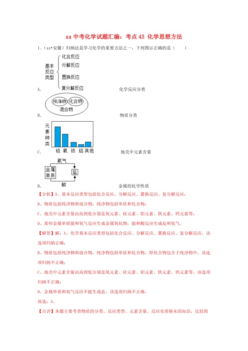 中考化學(xué)試題匯編 考點(diǎn)43 化學(xué)思想方法（含解析）.doc