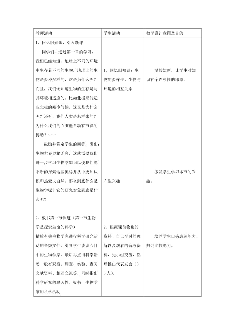 七年级生物上册 1.2.1《生物学是探索生命的科学》教案 （新版）北师大版.doc_第2页