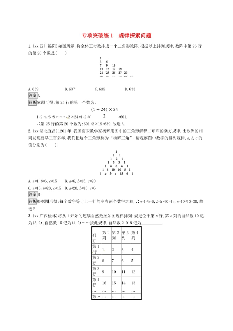 甘肃省2019年中考数学总复习 专项突破练1 规律探索问题练习.doc_第1页