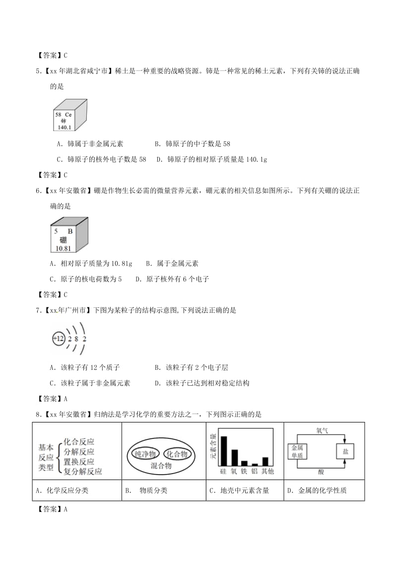 中考化学知识分类练习卷 原子结构及元素.doc_第2页