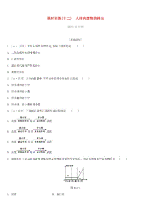 中考生物復(fù)習(xí) 第五單元 生命活動(dòng)的調(diào)節(jié)和生態(tài)系統(tǒng)的穩(wěn)定 課時(shí)訓(xùn)練12 人體內(nèi)廢物的排出.doc