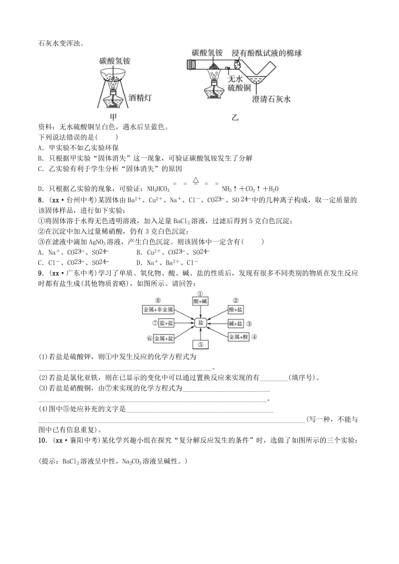 山东省滨州市2019年中考化学一轮复习 第八单元 海水中的化学 第2课时 盐及其性质练习.doc_第2页