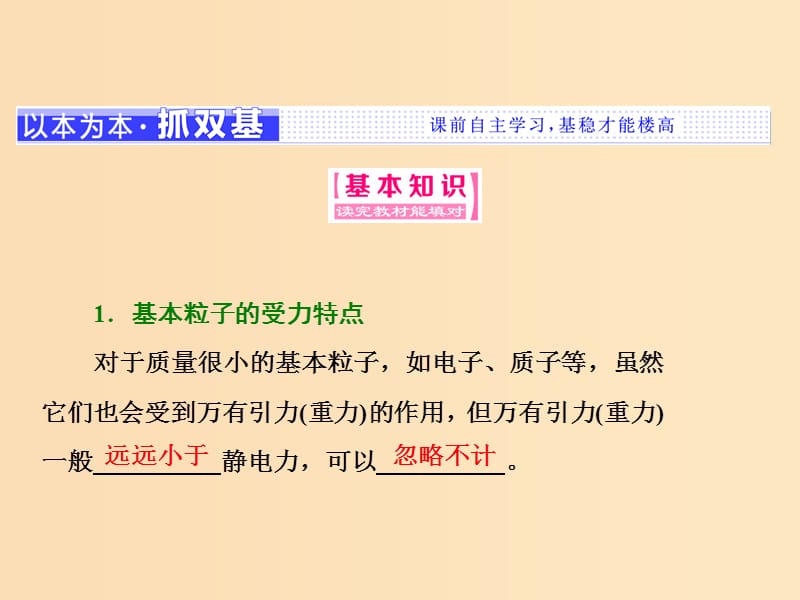 （山东省专用）2018-2019学年高中物理 第一章 静电场 第9节 带电粒子在电场中的运动课件 新人教版选修3-1.ppt_第2页