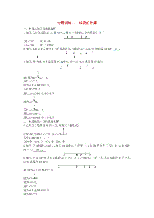 七年級(jí)數(shù)學(xué)上冊(cè) 第四章 幾何圖形初步 4.2 直線、射線、線段 專題訓(xùn)練二 線段的計(jì)算同步測(cè)試 新人教版.doc