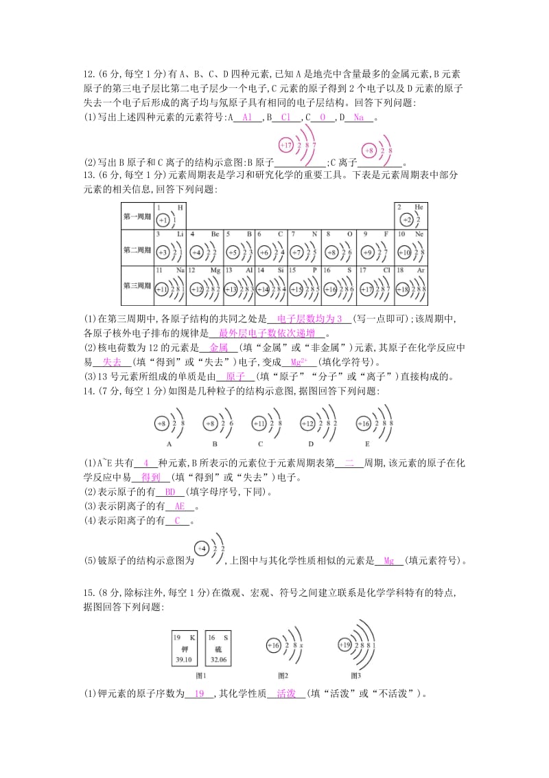 九年级化学上册 第三单元 物质构成的奥秘检测卷 （新版）新人教版.doc_第3页