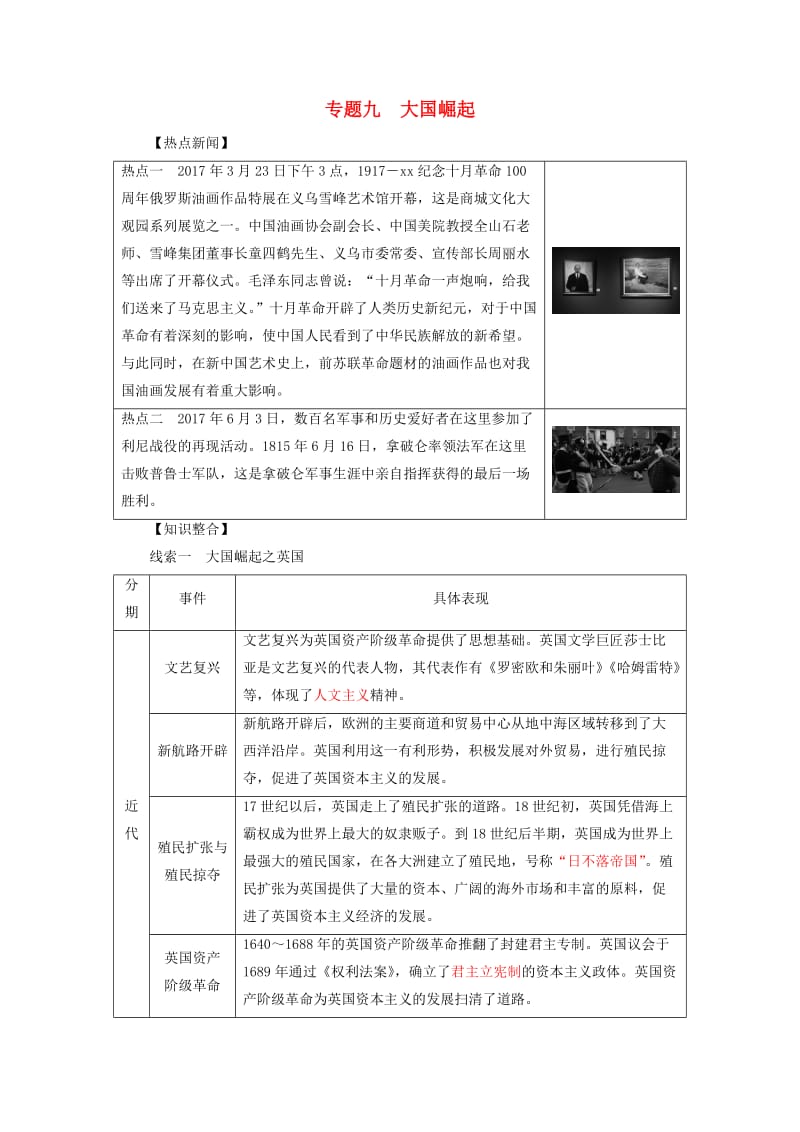 中考历史总复习全程突破 专题九 大国崛起 北师大版.doc_第1页