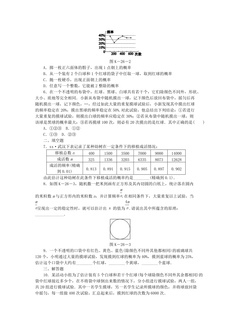 九年级数学下册 第26章 概率初步 26.3 用频率估计概率同步练习（含解析） 沪科版.doc_第2页