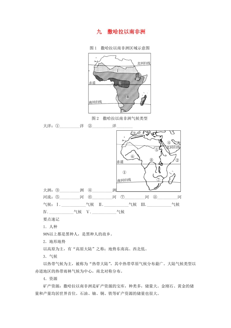 河南专版2019年中考地理总复习九撒哈拉以南非洲填图速记手册.doc_第1页