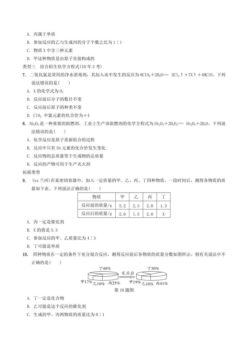 中考化学总复习 第一部分 夯实基础过教材 第五单元 化学方程式 质量守恒定律的应用专项训练练习.doc_第2页